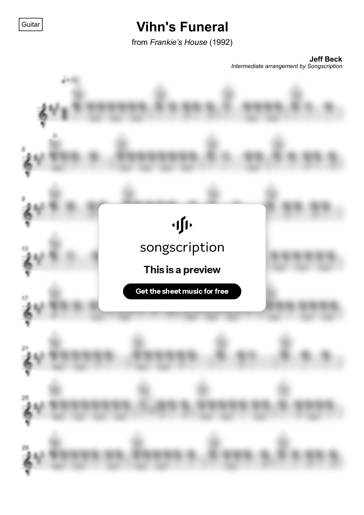 Intermediate Acoustic Guitar Sheet Music for "Vihn's Funeral" by Jeff Beck