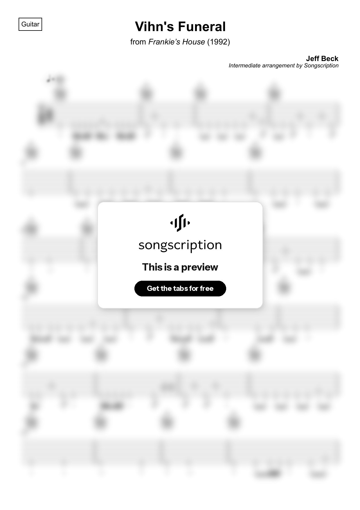 Intermediate Acoustic Guitar Tabs for "Vihn's Funeral" by Jeff Beck