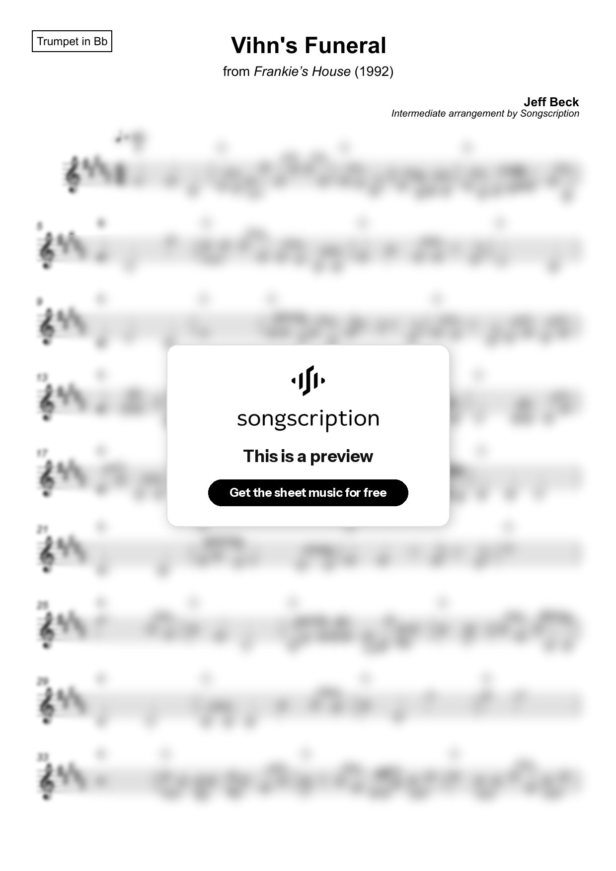 Intermediate Trumpet Sheet Music for "Vihn's Funeral" by Jeff Beck