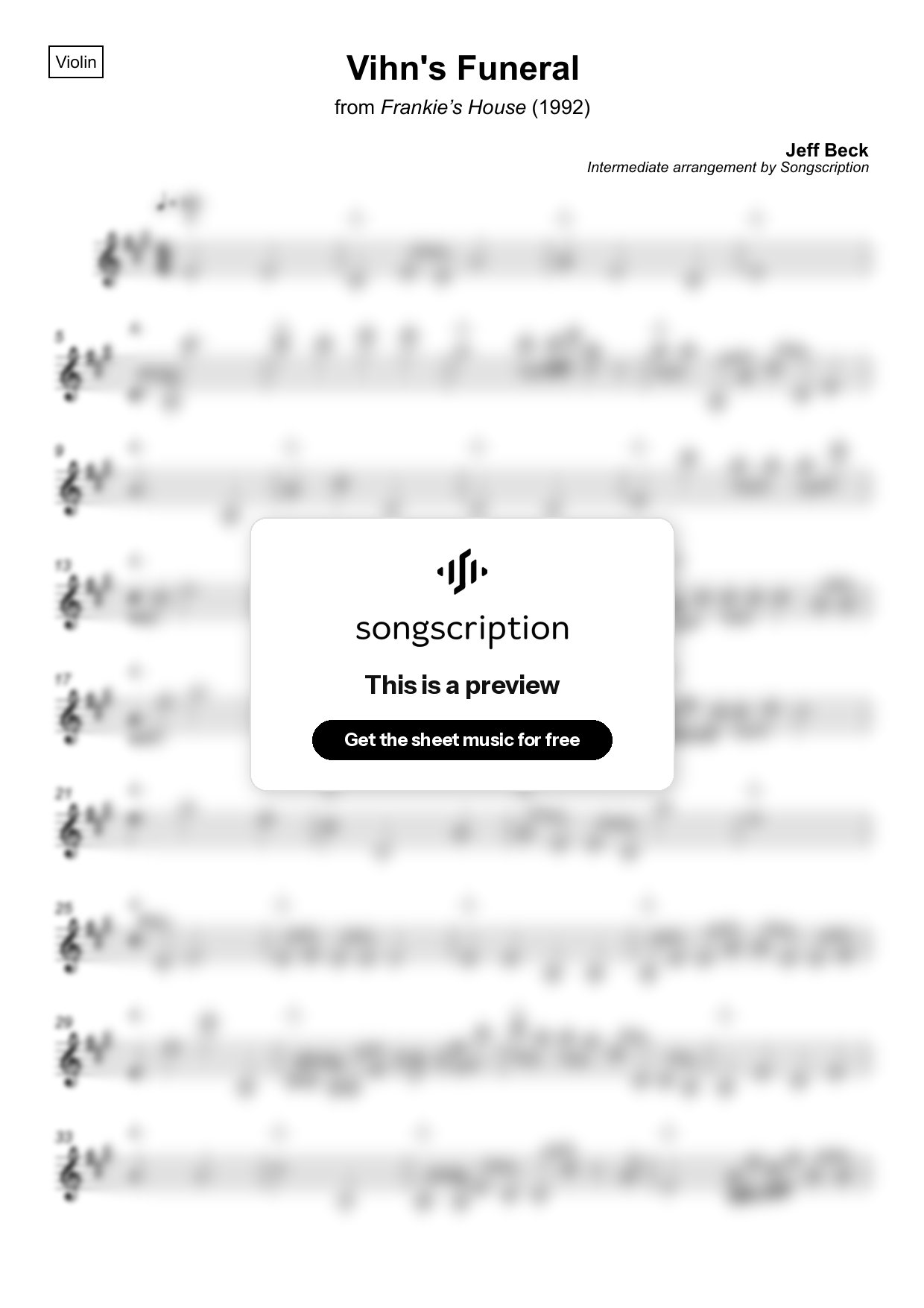 Intermediate Violin Sheet Music for "Vihn's Funeral" by Jeff Beck