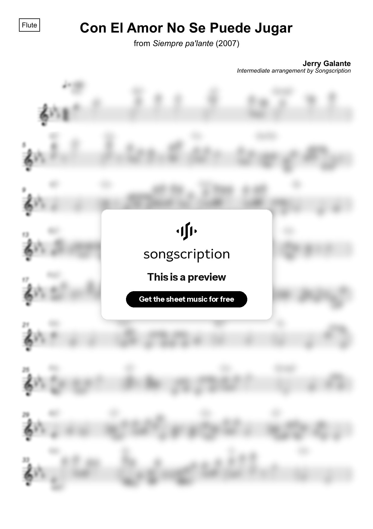 Intermediate Flute Sheet Music for "Con El Amor No Se Puede Jugar" by Jerry Galante