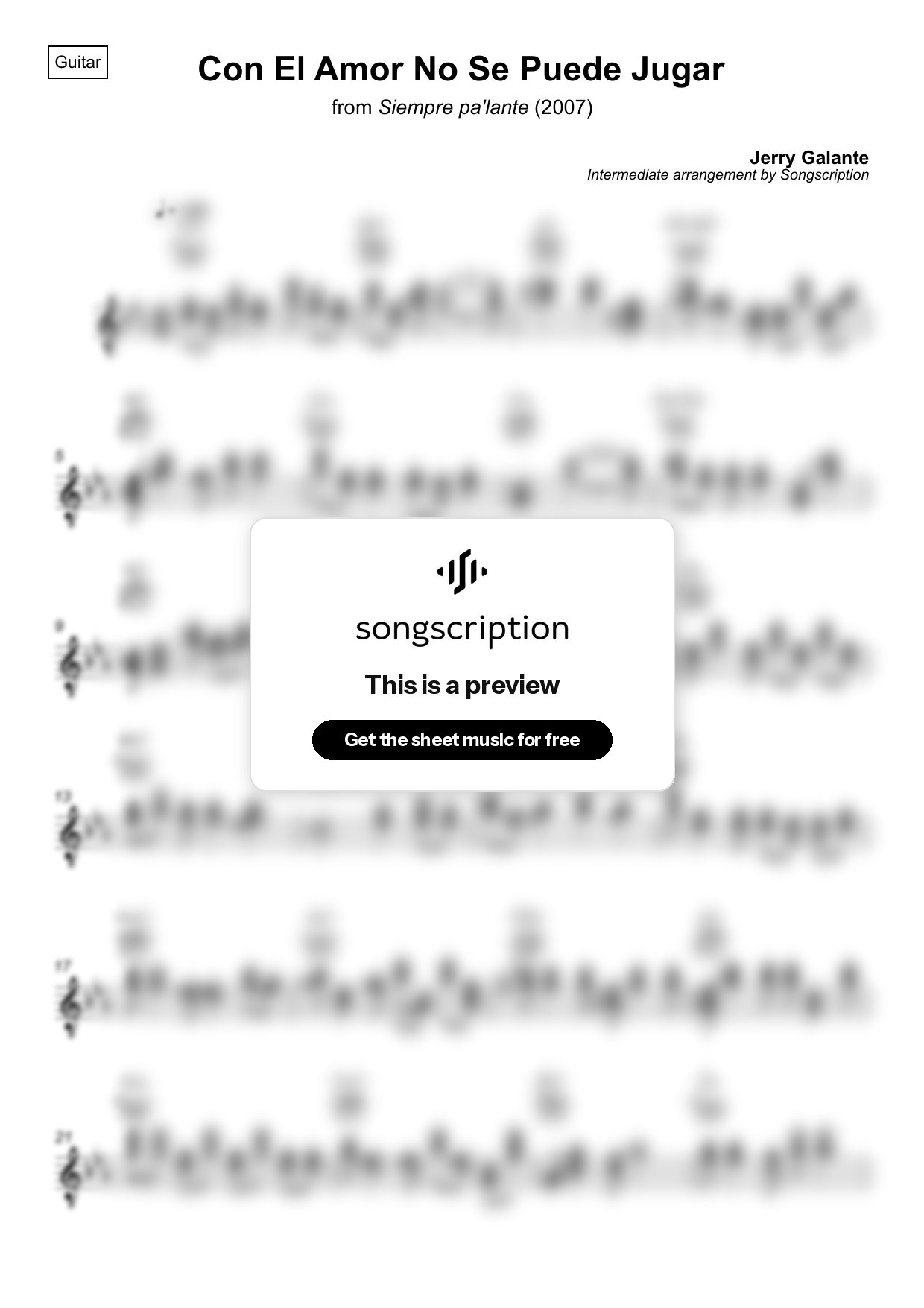 Intermediate Acoustic Guitar Sheet Music for "Con El Amor No Se Puede Jugar" by Jerry Galante