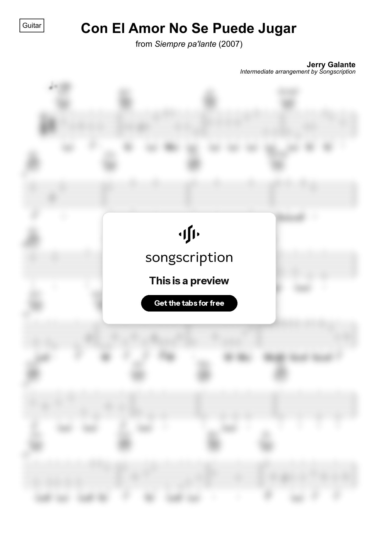 Intermediate Acoustic Guitar Tabs for "Con El Amor No Se Puede Jugar" by Jerry Galante