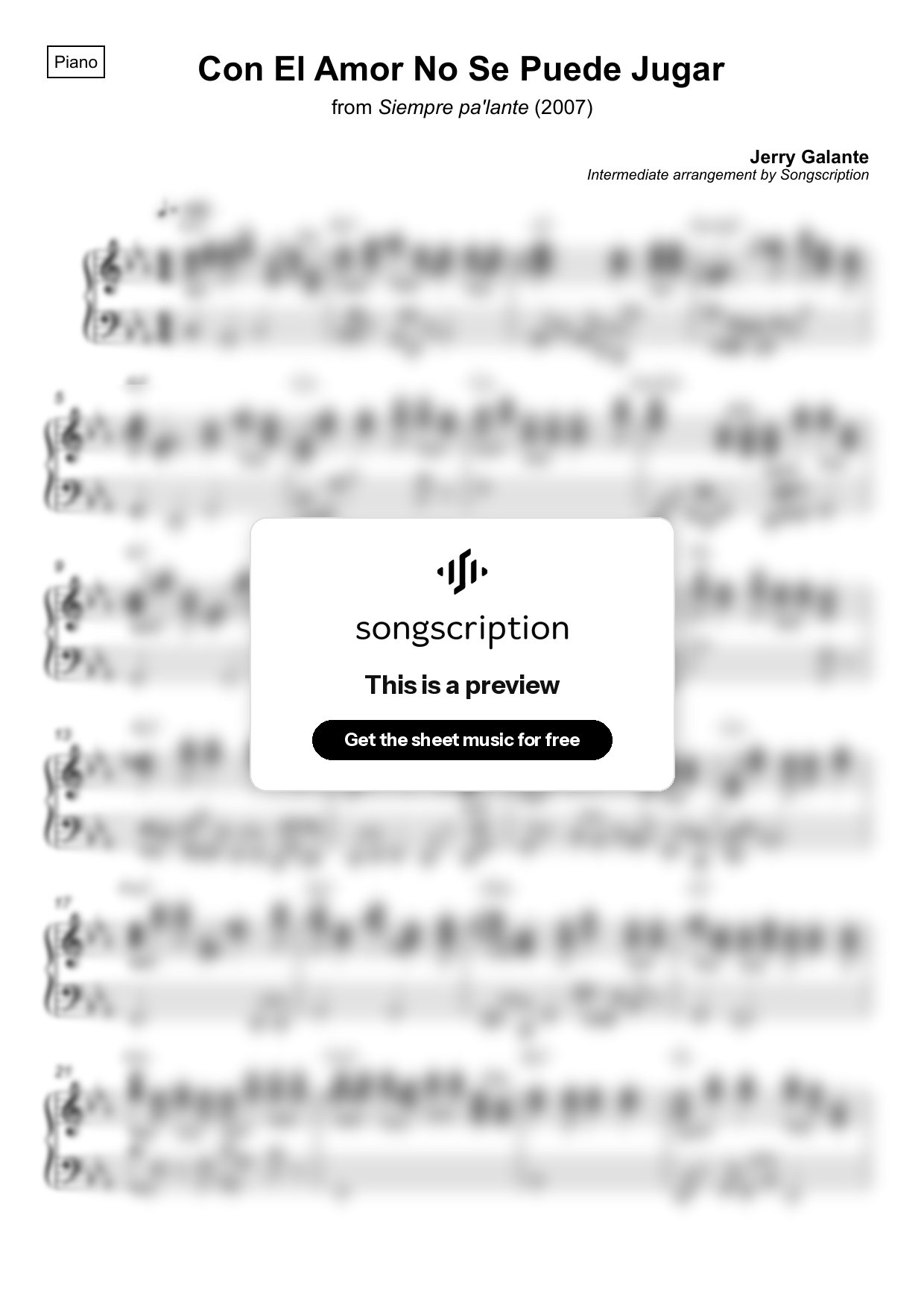 Intermediate Piano Sheet Music for "Con El Amor No Se Puede Jugar" by Jerry Galante