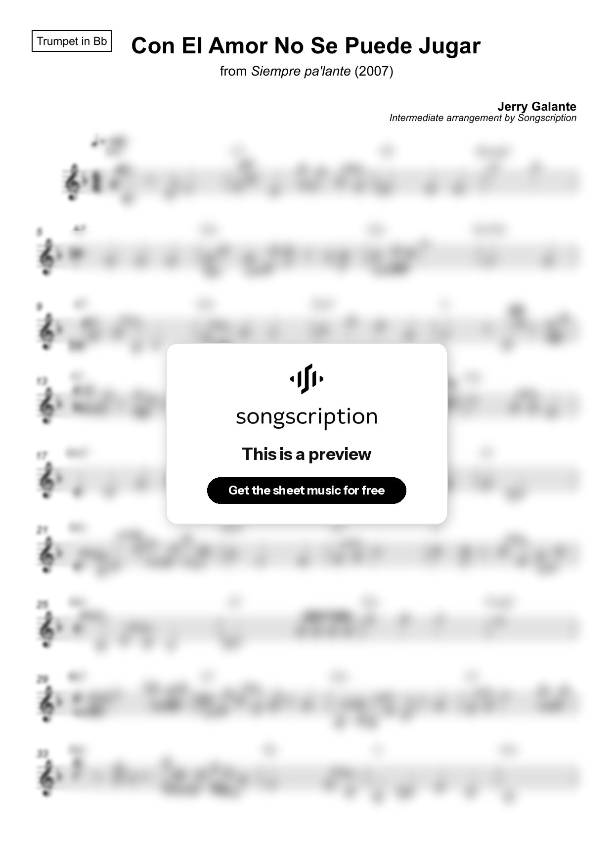 Intermediate Trumpet Sheet Music for "Con El Amor No Se Puede Jugar" by Jerry Galante