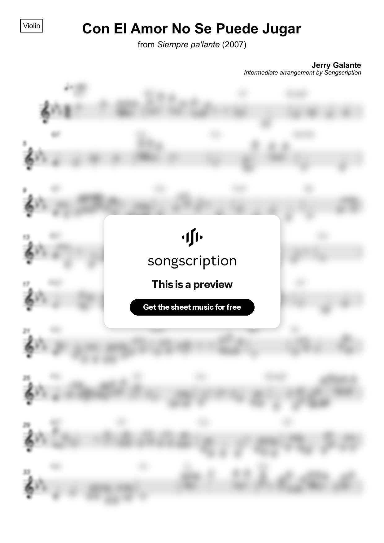 Intermediate Violin Sheet Music for "Con El Amor No Se Puede Jugar" by Jerry Galante