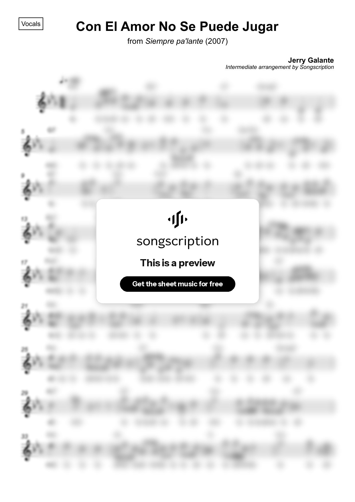 Intermediate Vocals Sheet Music for "Con El Amor No Se Puede Jugar" by Jerry Galante