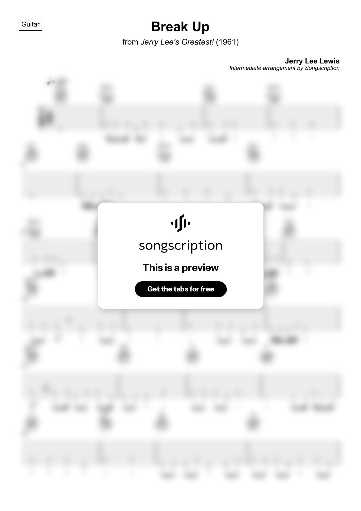 Intermediate Acoustic Guitar Tabs for "Break Up" by Jerry Lee Lewis