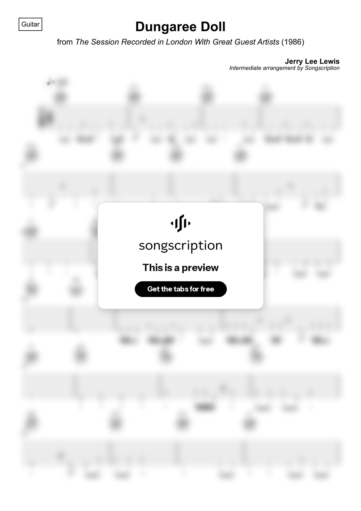 Intermediate Acoustic Guitar Tabs for "Dungaree Doll" by Jerry Lee Lewis