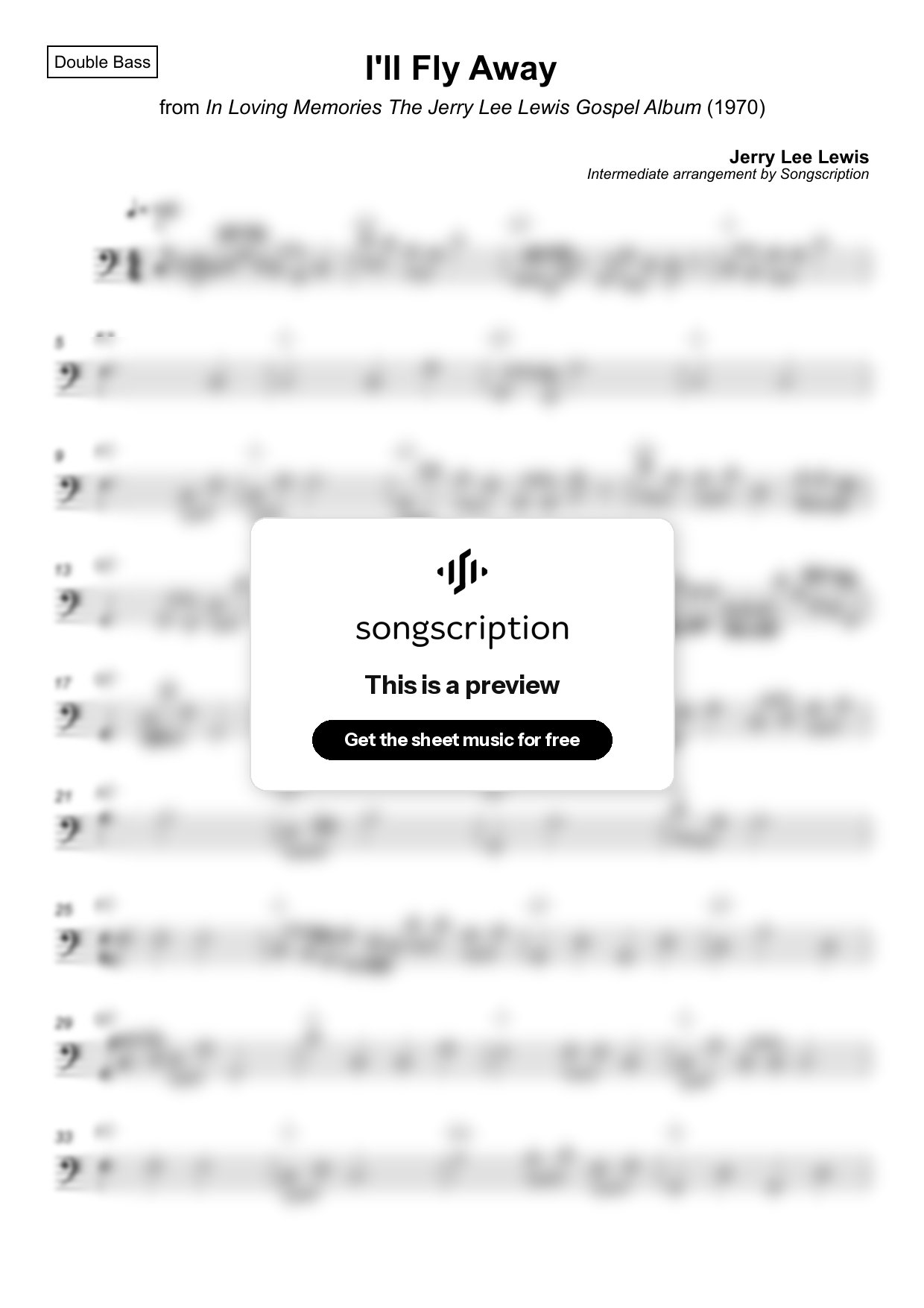 Intermediate Double Bass Sheet Music for "I'll Fly Away" by Jerry Lee Lewis