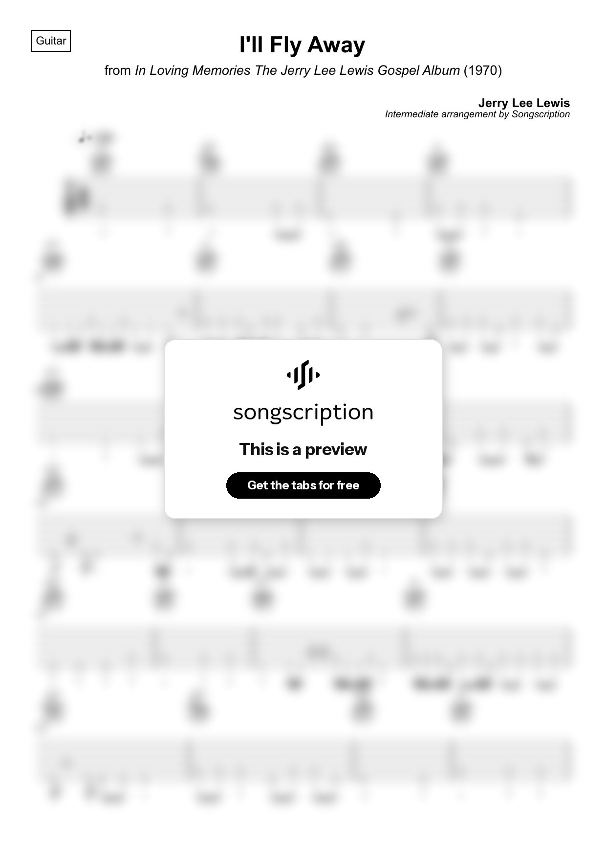 Intermediate Acoustic Guitar Tabs for "I'll Fly Away" by Jerry Lee Lewis
