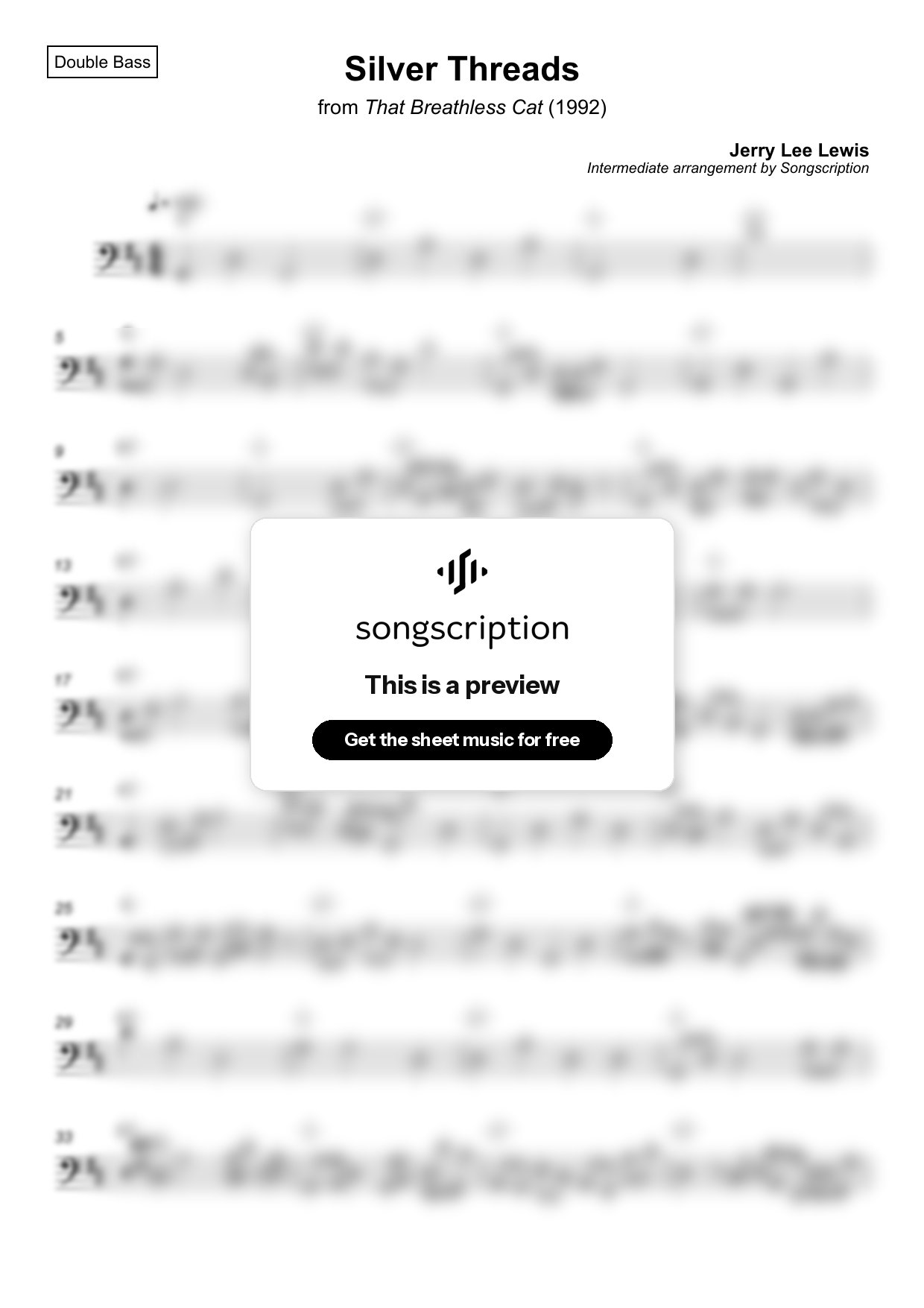 Intermediate Double Bass Sheet Music for "Silver Threads" by Jerry Lee Lewis