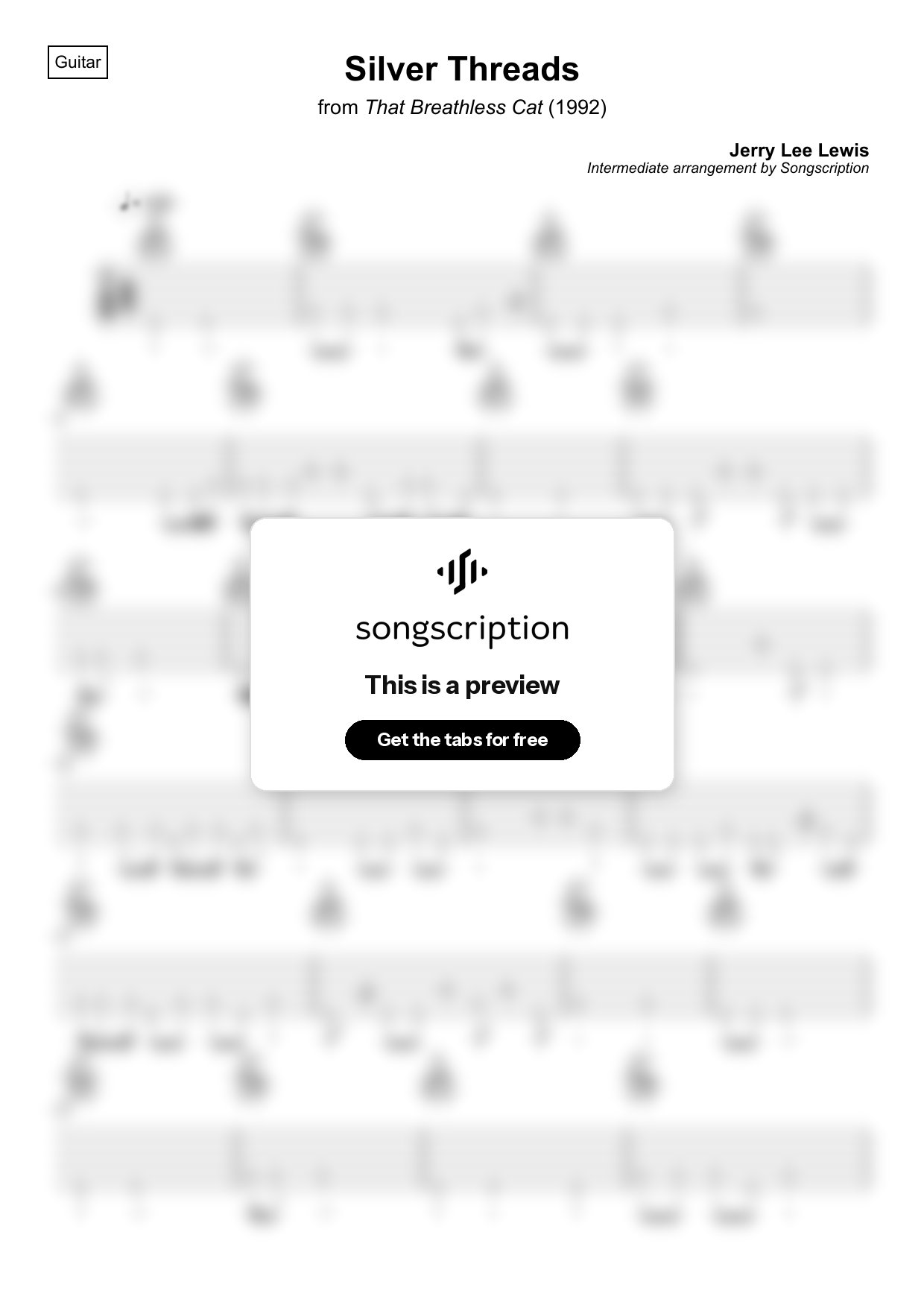 Intermediate Acoustic Guitar Tabs for "Silver Threads" by Jerry Lee Lewis