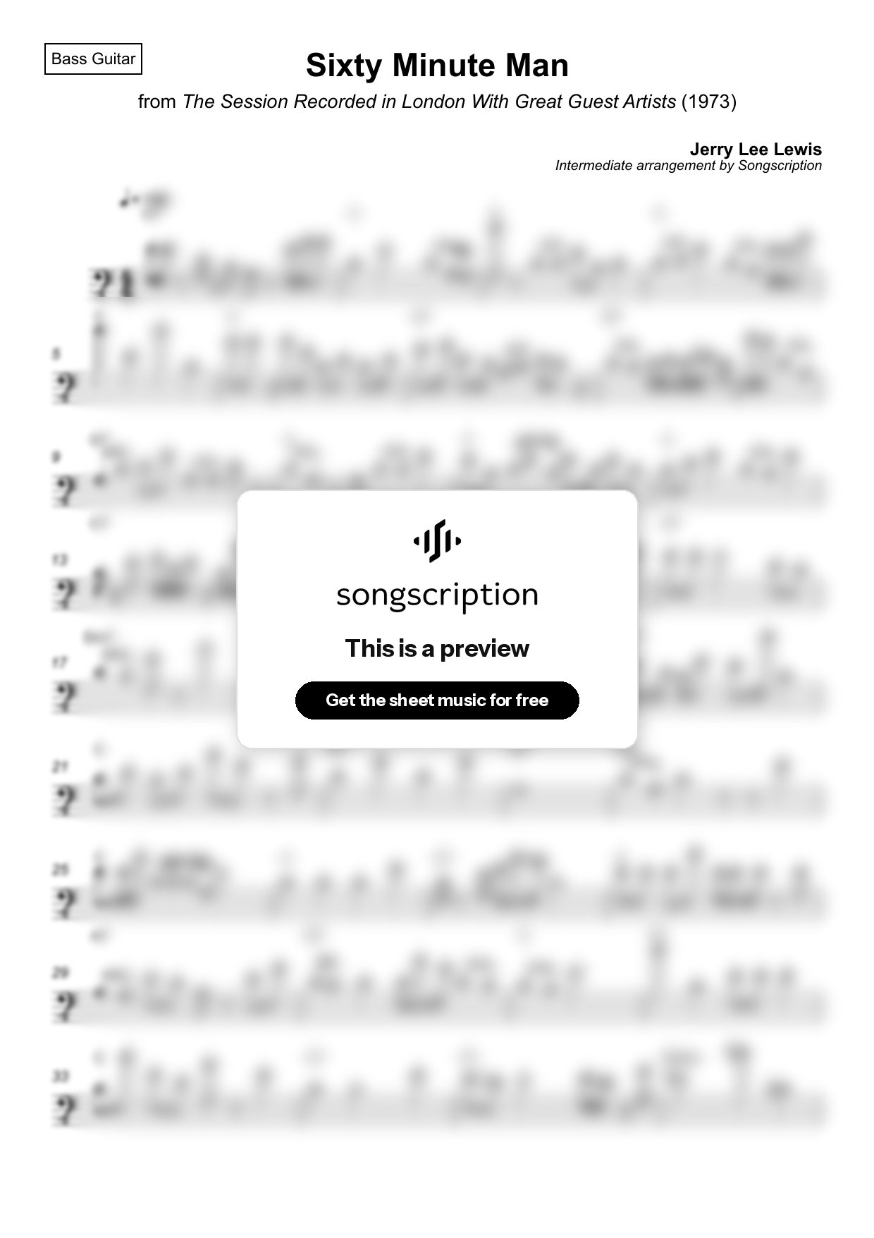 Intermediate Bass Guitar Sheet Music for "Sixty Minute Man" by Jerry Lee Lewis