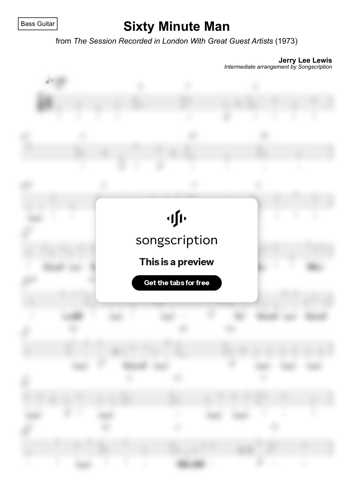Intermediate Bass Guitar Tabs for "Sixty Minute Man" by Jerry Lee Lewis