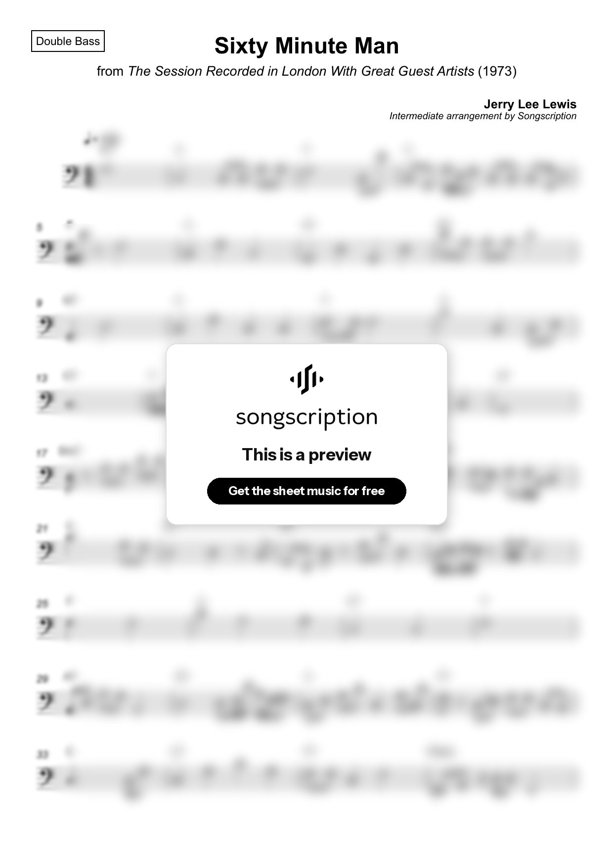 Intermediate Double Bass Sheet Music for "Sixty Minute Man" by Jerry Lee Lewis