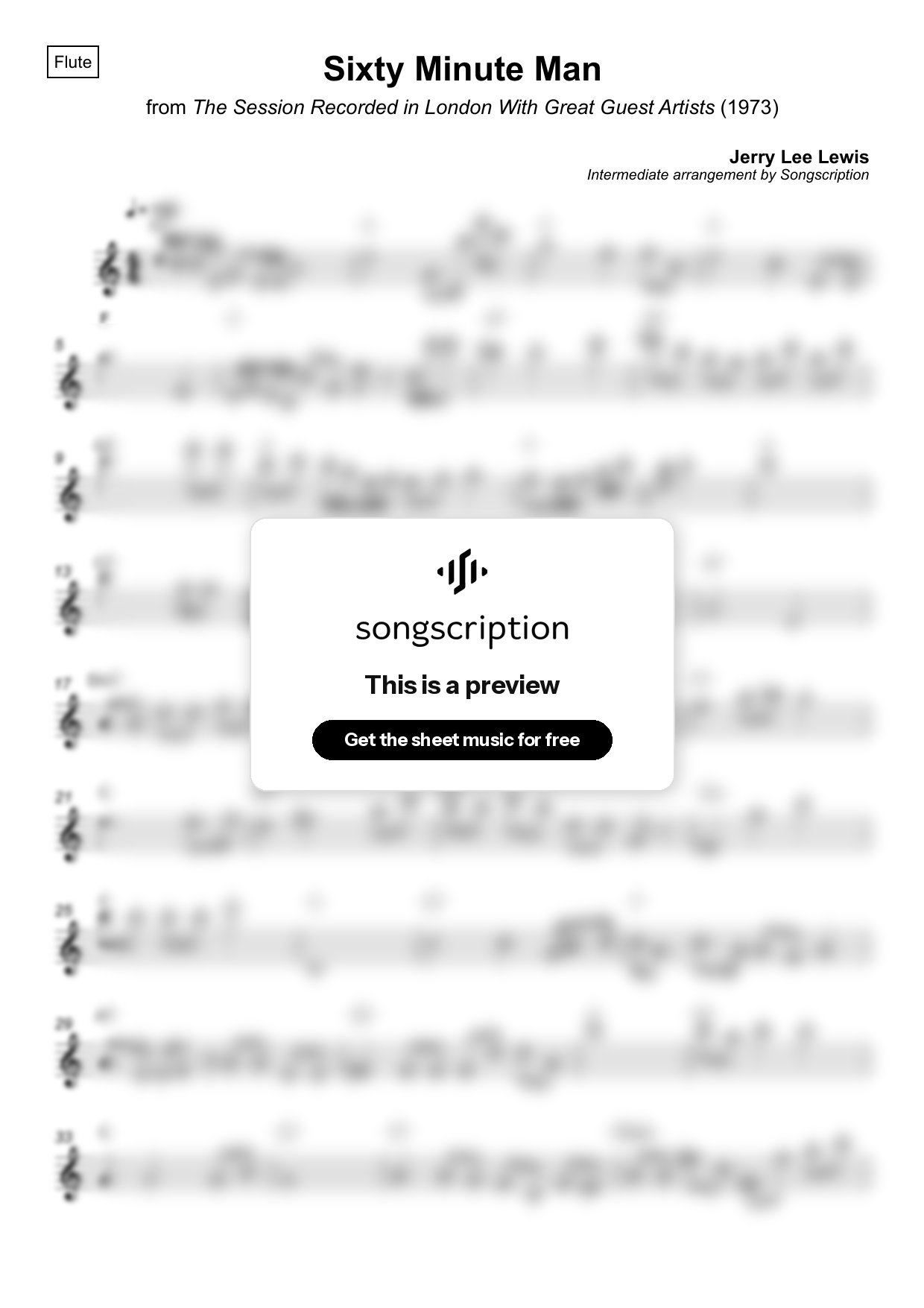 Intermediate Flute Sheet Music for "Sixty Minute Man" by Jerry Lee Lewis
