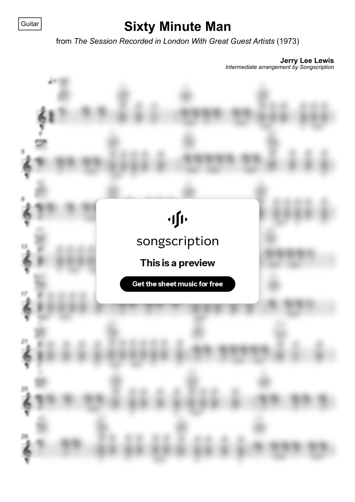 Intermediate Acoustic Guitar Sheet Music for "Sixty Minute Man" by Jerry Lee Lewis