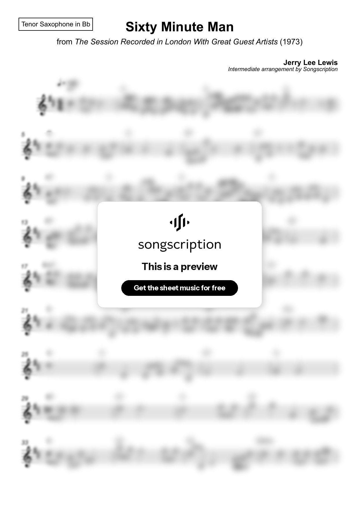 Intermediate Tenor Sax Sheet Music for "Sixty Minute Man" by Jerry Lee Lewis