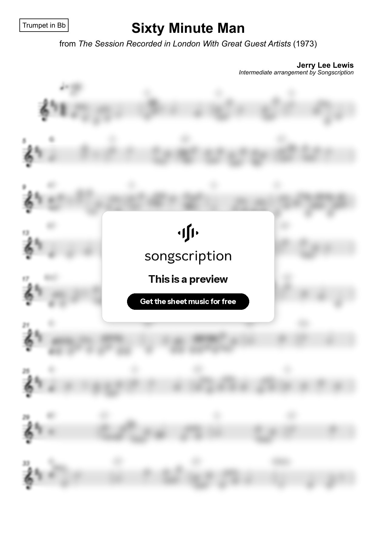 Intermediate Trumpet Sheet Music for "Sixty Minute Man" by Jerry Lee Lewis