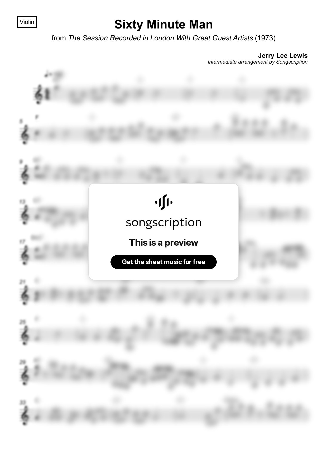Intermediate Violin Sheet Music for "Sixty Minute Man" by Jerry Lee Lewis