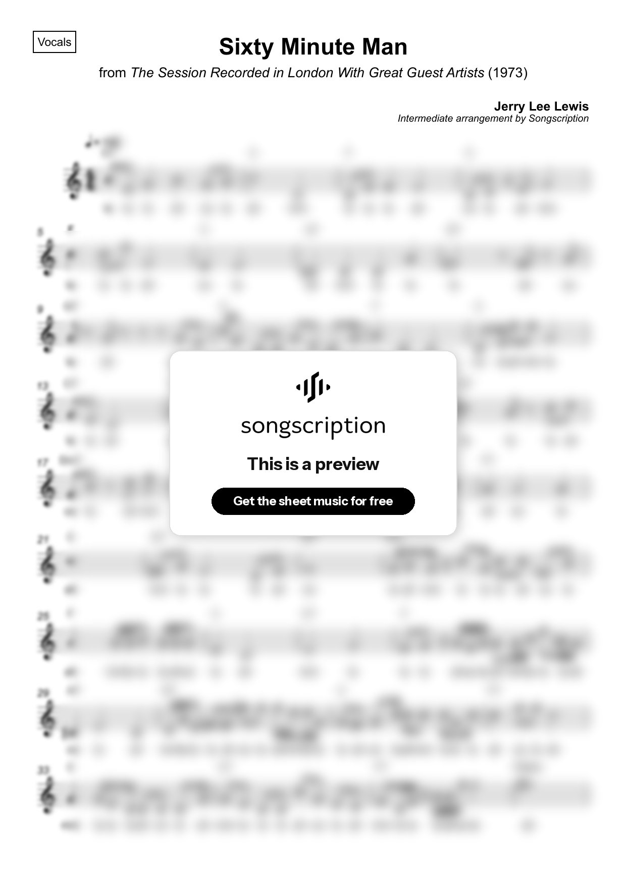 Intermediate Vocals Sheet Music for "Sixty Minute Man" by Jerry Lee Lewis