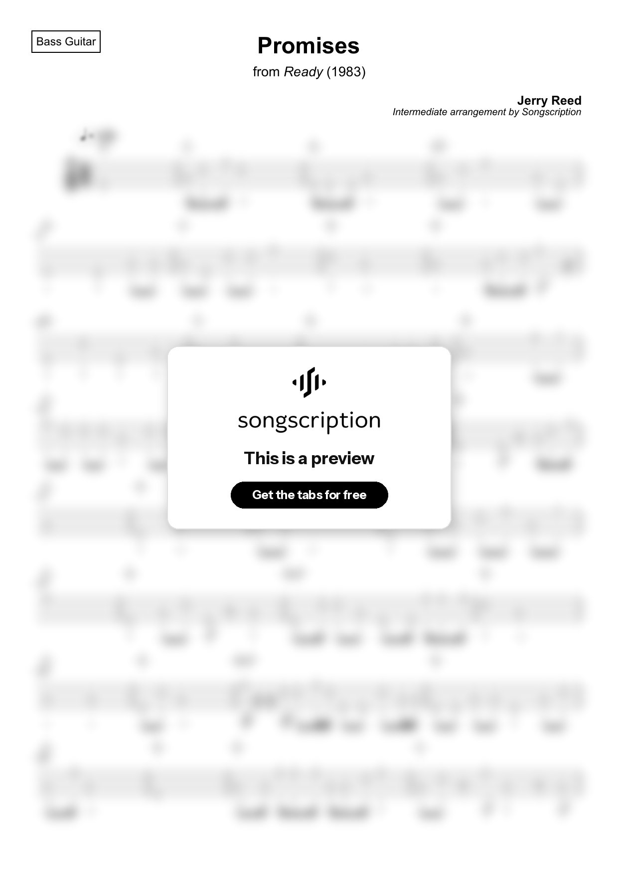 Intermediate Bass Guitar Tabs for "Promises" by Jerry Reed