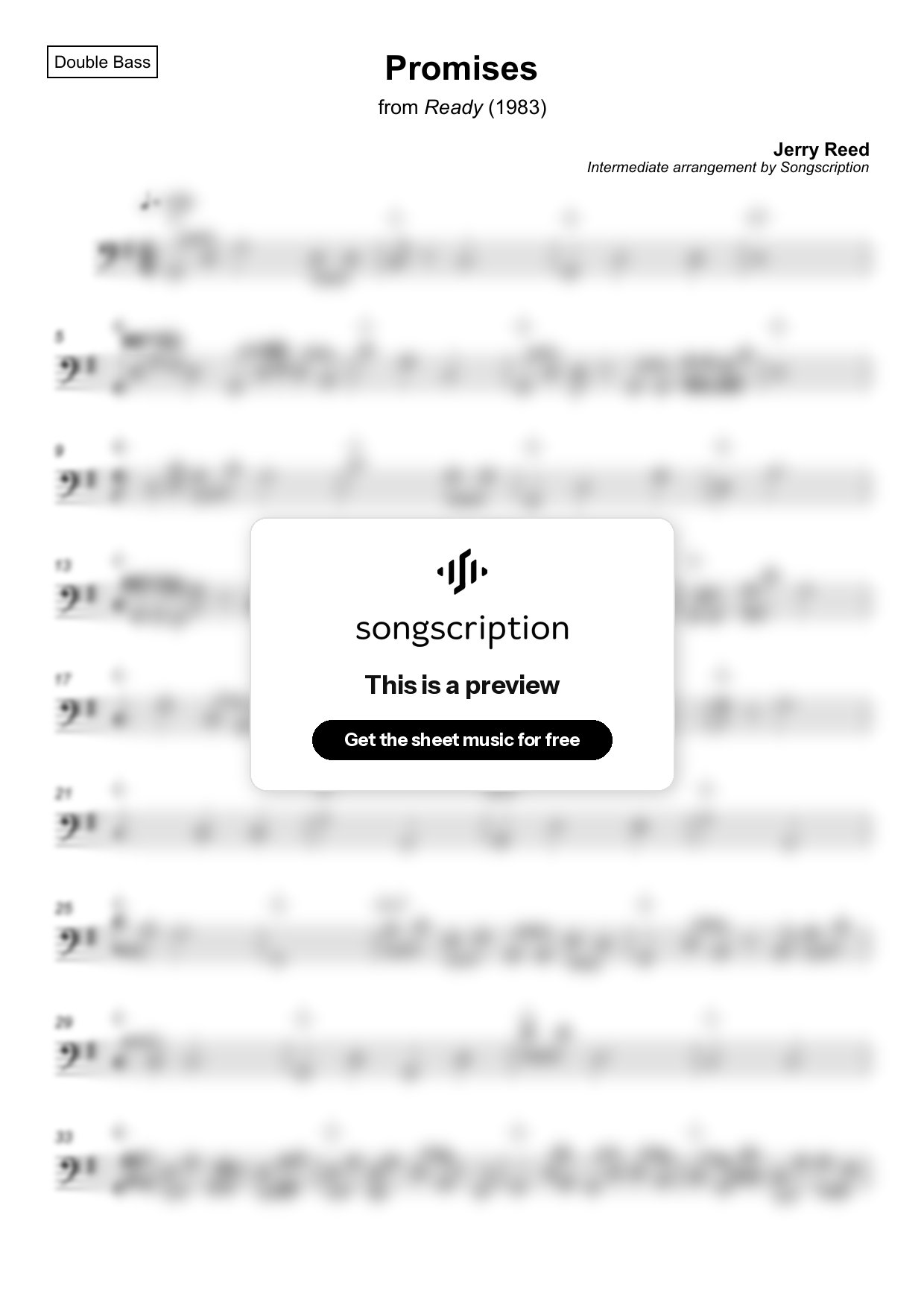 Intermediate Double Bass Sheet Music for "Promises" by Jerry Reed