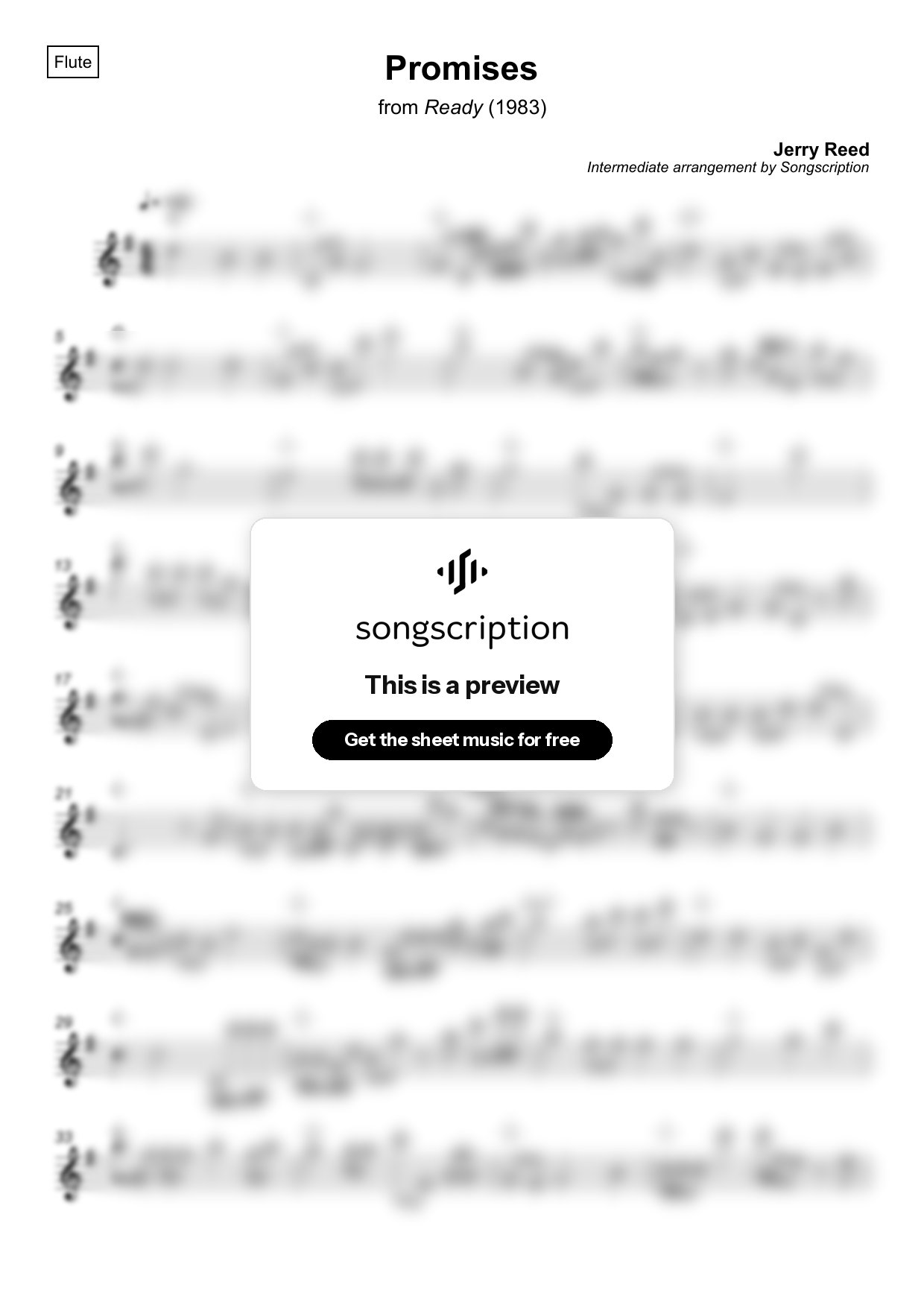 Intermediate Flute Sheet Music for "Promises" by Jerry Reed