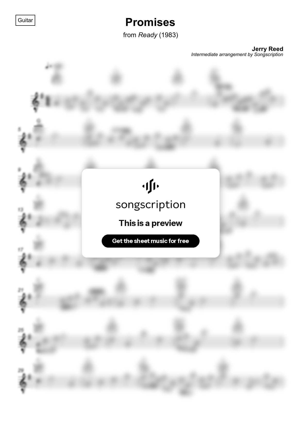 Intermediate Acoustic Guitar Sheet Music for "Promises" by Jerry Reed