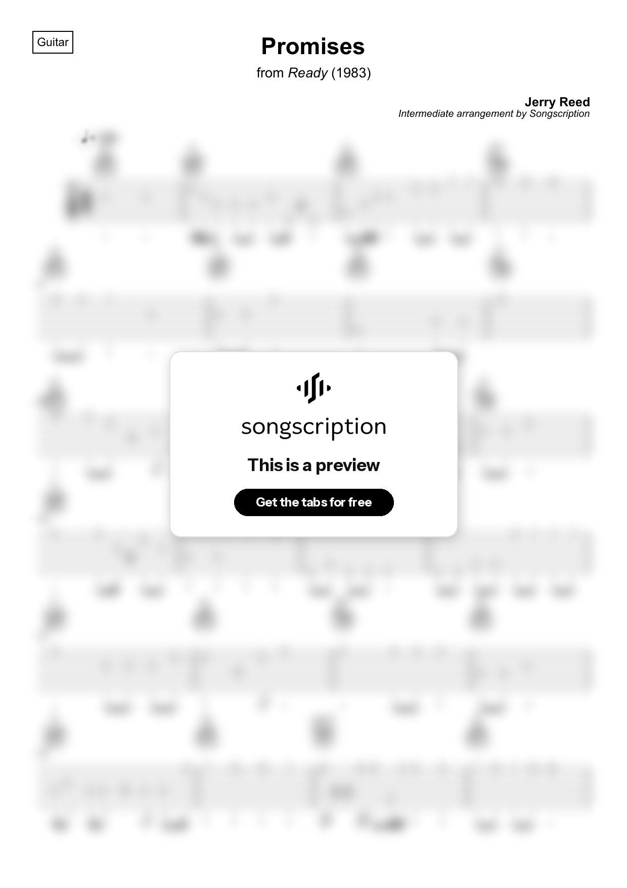 Intermediate Acoustic Guitar Tabs for "Promises" by Jerry Reed