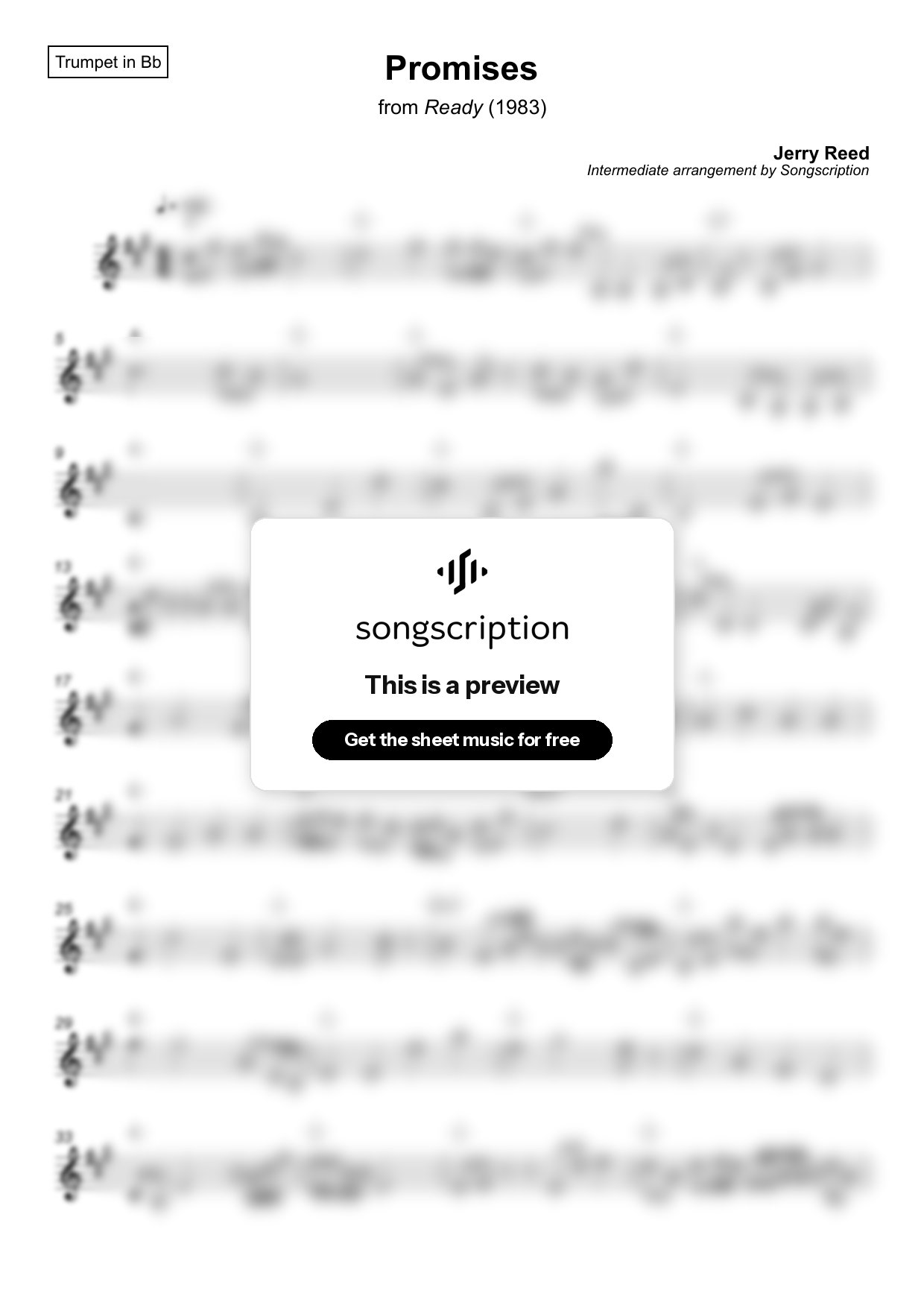 Intermediate Trumpet Sheet Music for "Promises" by Jerry Reed