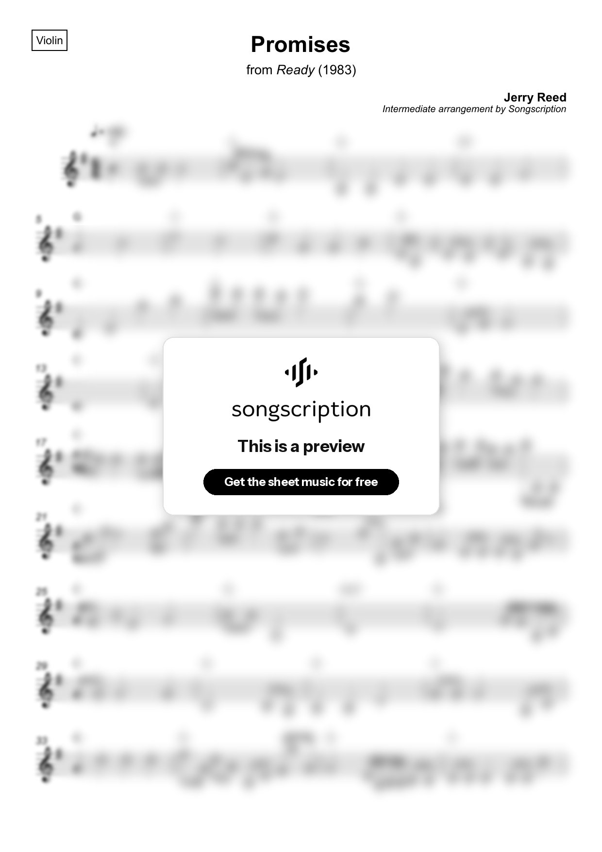 Intermediate Violin Sheet Music for "Promises" by Jerry Reed