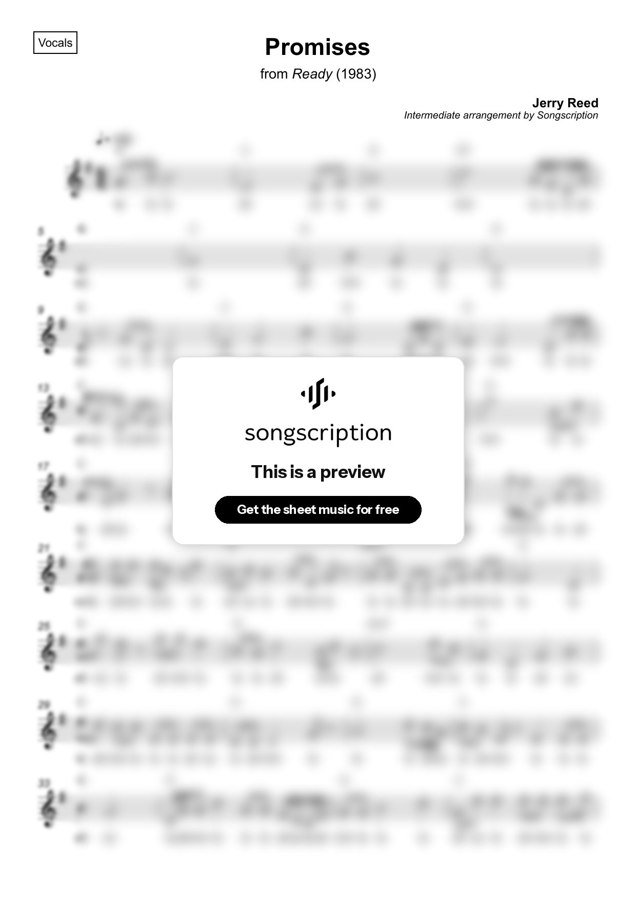 Intermediate Vocals Sheet Music for "Promises" by Jerry Reed