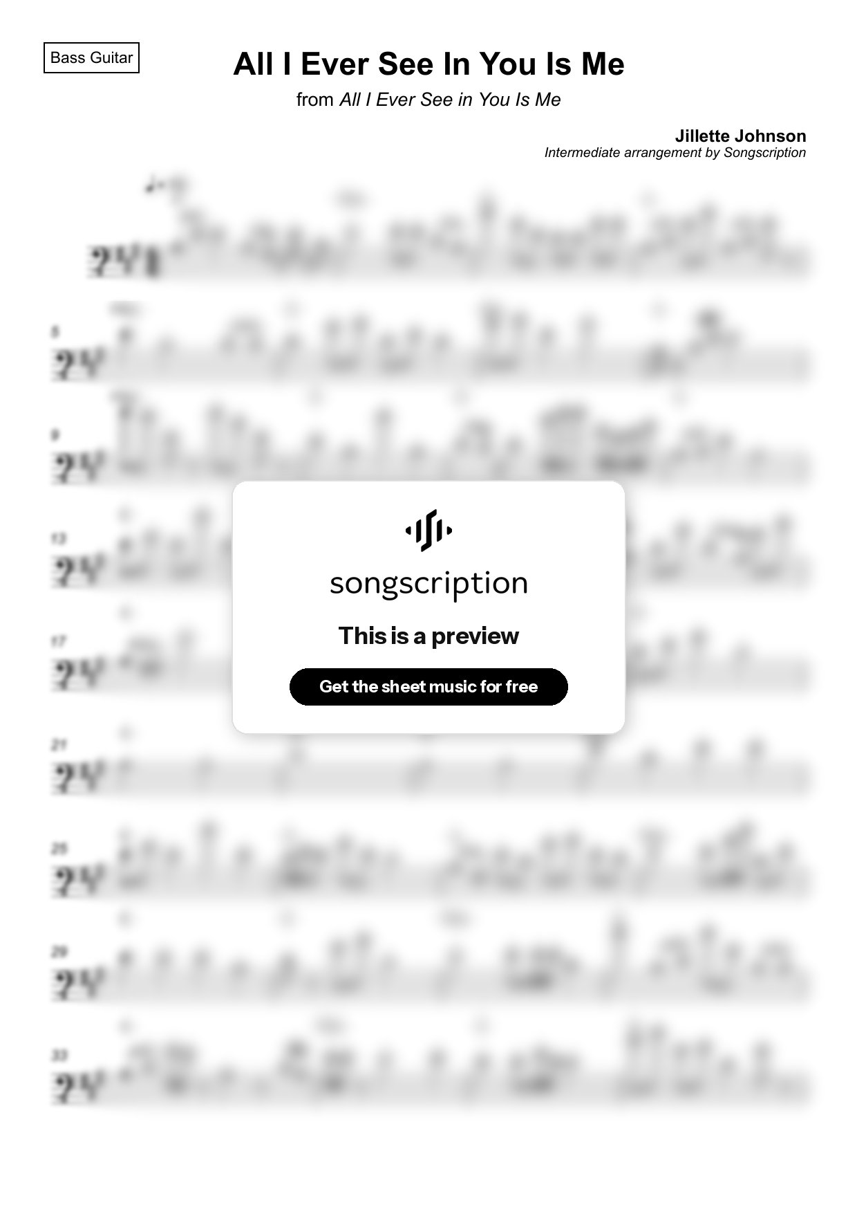 Intermediate Bass Guitar Sheet Music for "All I Ever See In You Is Me" by Jillette Johnson