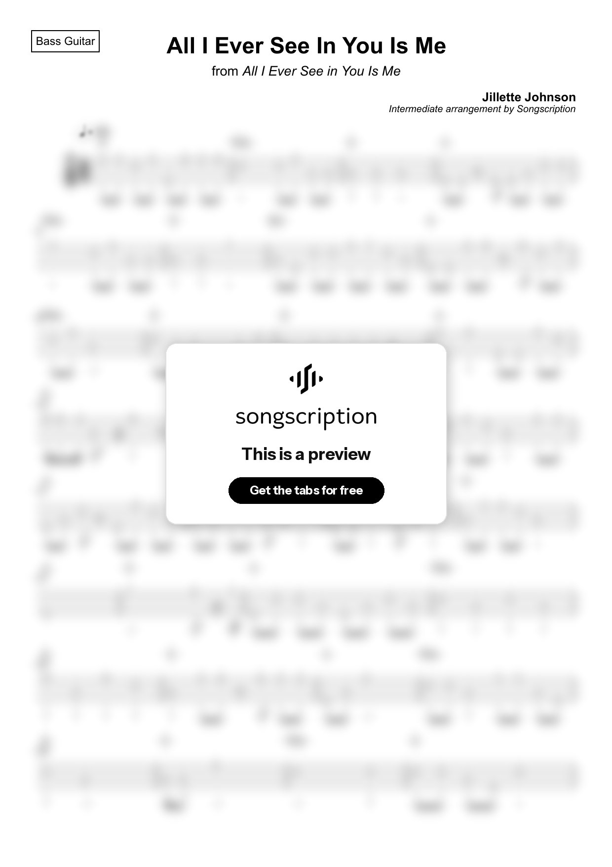Intermediate Bass Guitar Tabs for "All I Ever See In You Is Me" by Jillette Johnson