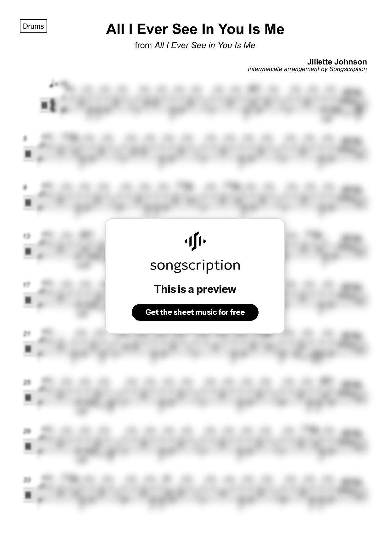 Intermediate Drums Sheet Music for "All I Ever See In You Is Me" by Jillette Johnson