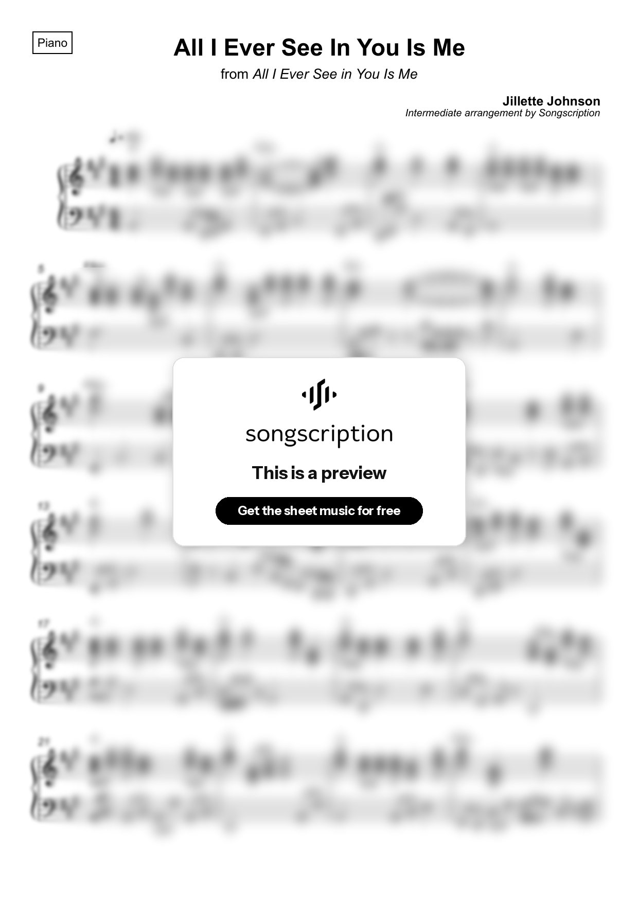 Intermediate Piano Sheet Music for "All I Ever See In You Is Me" by Jillette Johnson