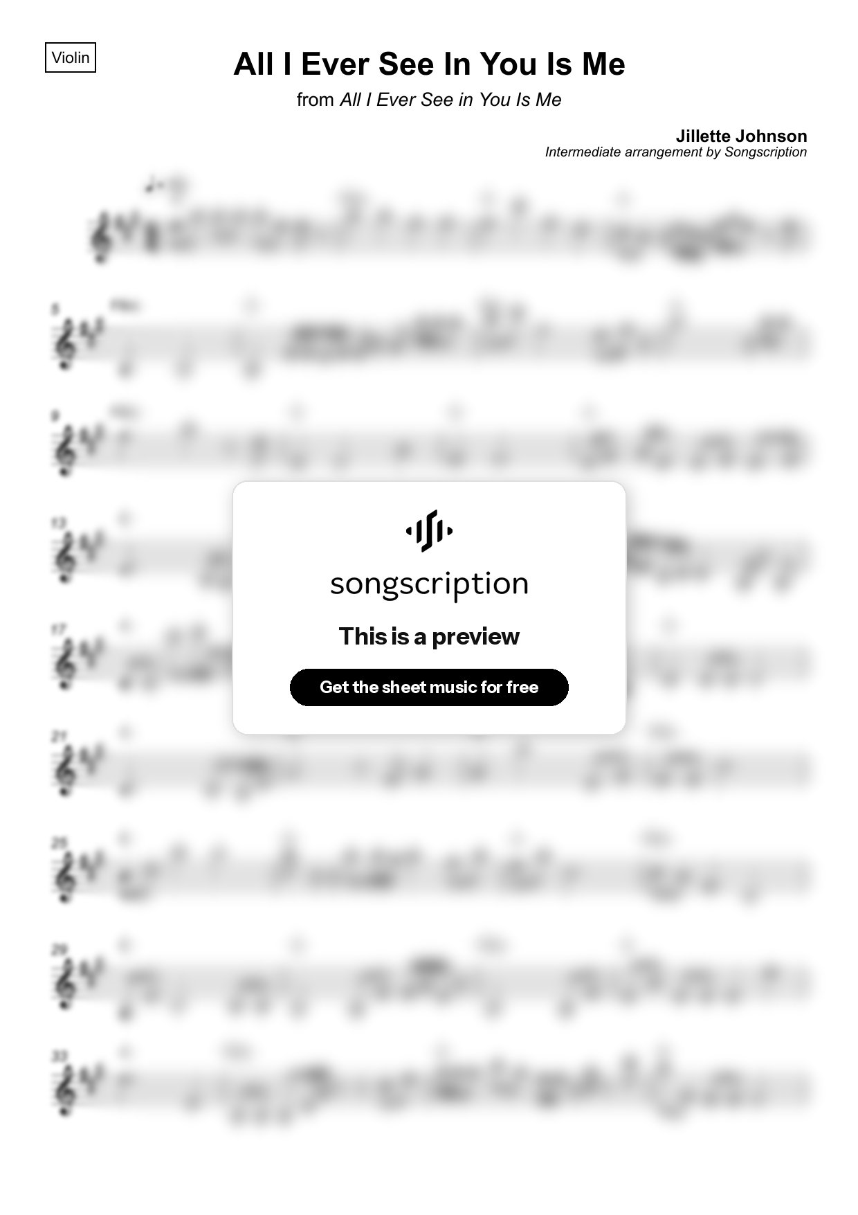Intermediate Violin Sheet Music for "All I Ever See In You Is Me" by Jillette Johnson