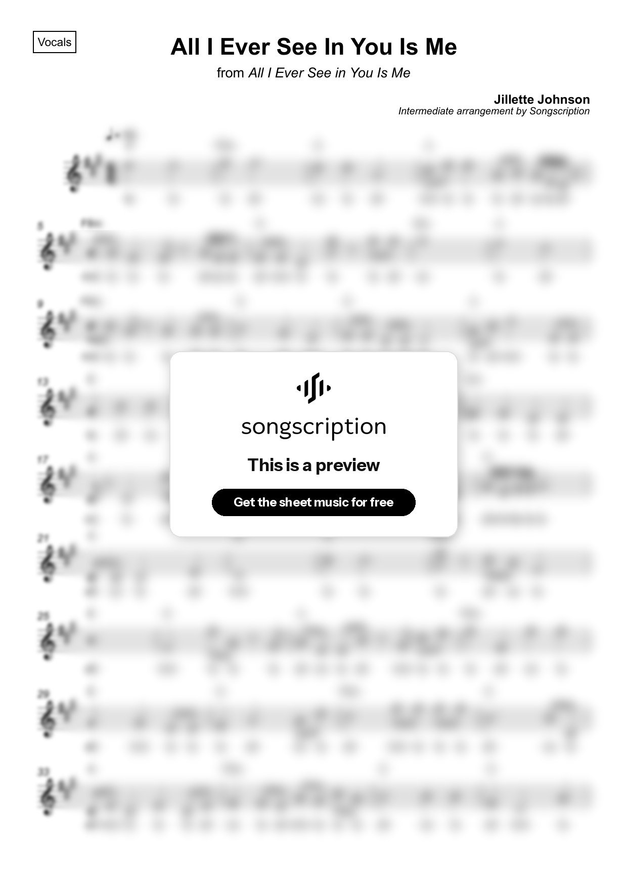 Intermediate Vocals Sheet Music for "All I Ever See In You Is Me" by Jillette Johnson