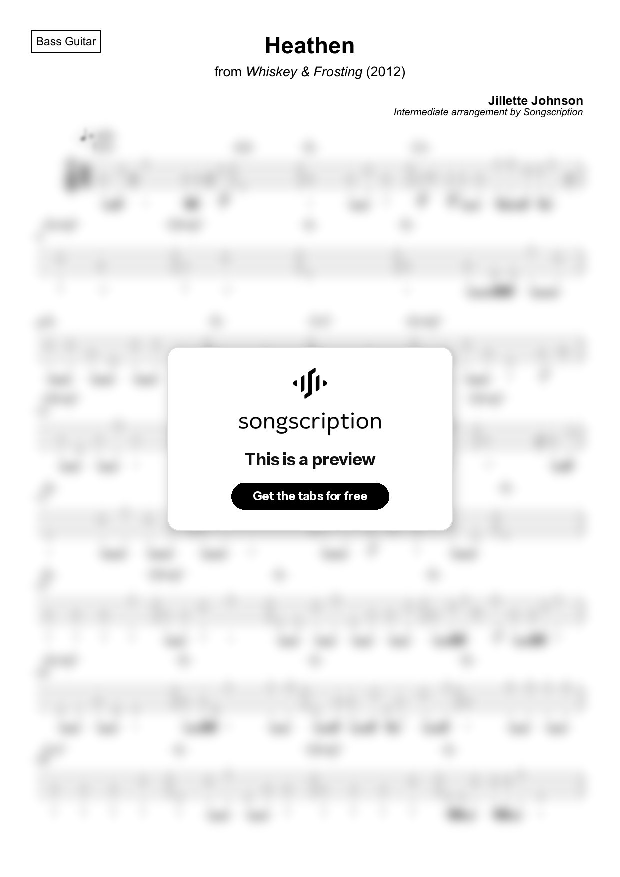 Intermediate Bass Guitar Tabs for "Heathen" by Jillette Johnson