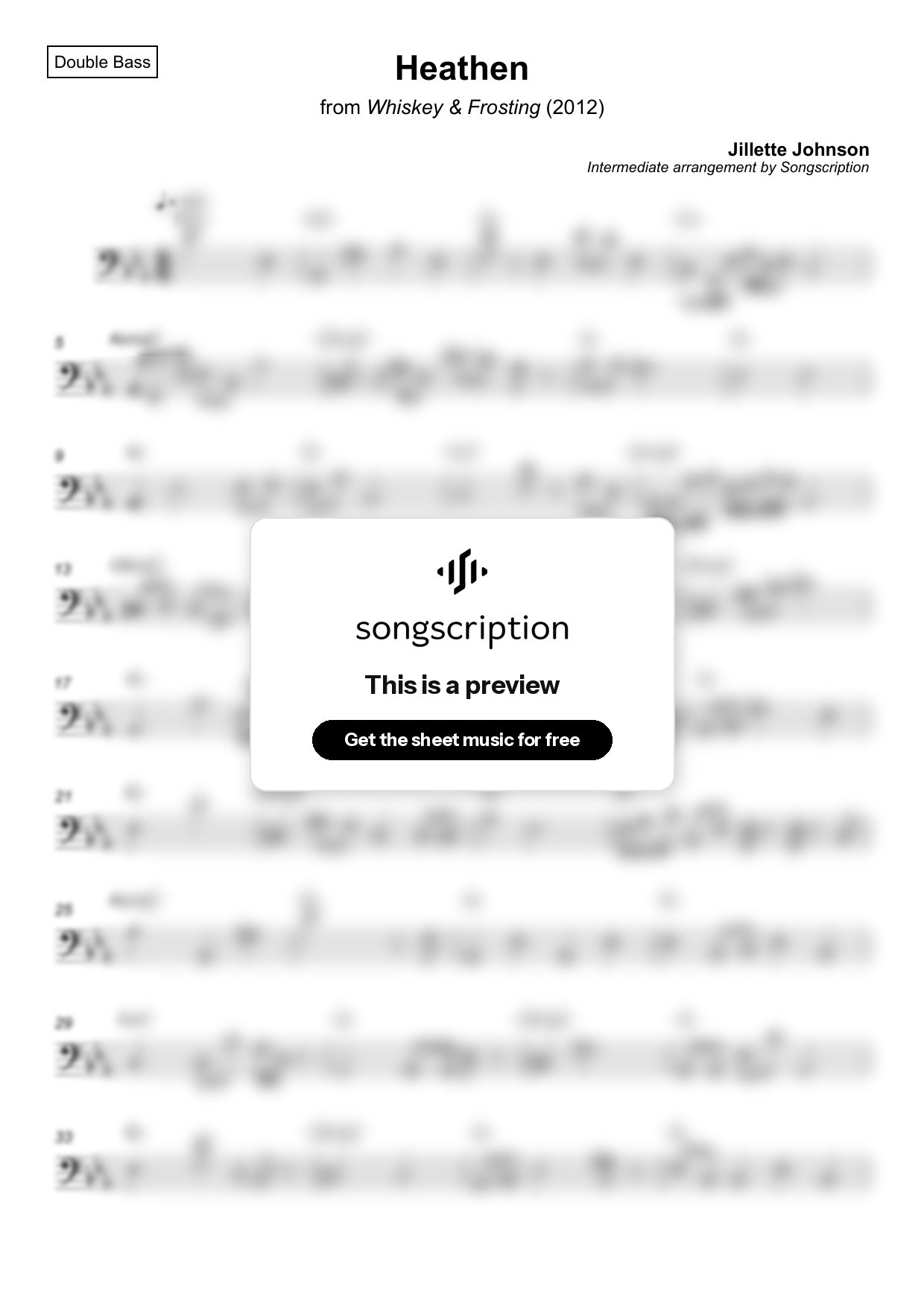 Intermediate Double Bass Sheet Music for "Heathen" by Jillette Johnson