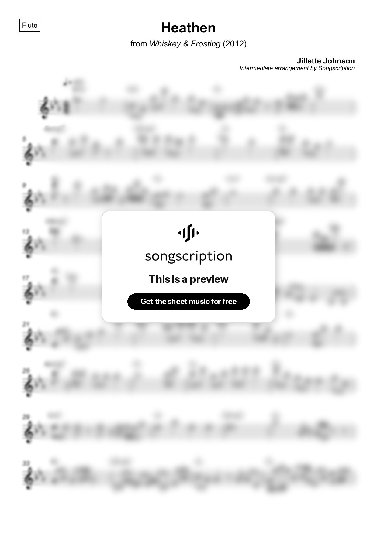 Intermediate Flute Sheet Music for "Heathen" by Jillette Johnson