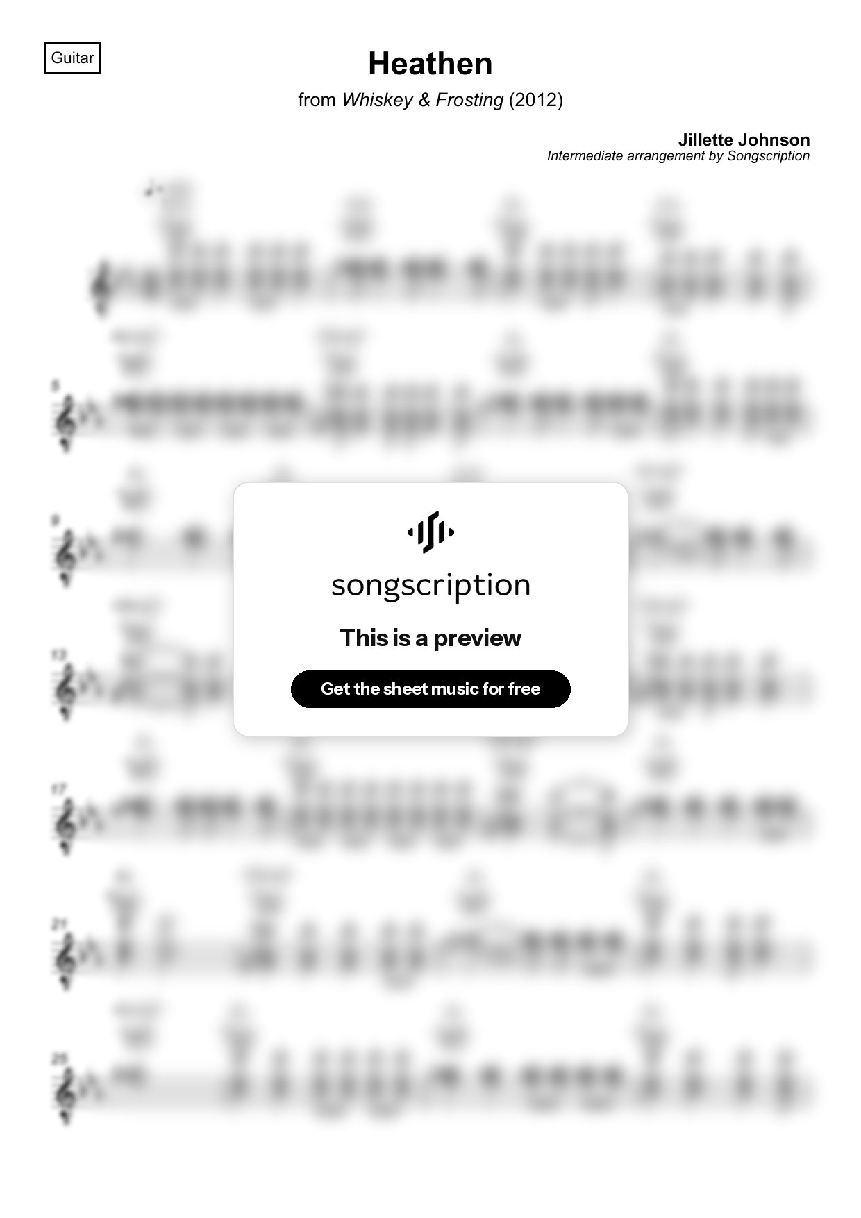Intermediate Acoustic Guitar Sheet Music for "Heathen" by Jillette Johnson
