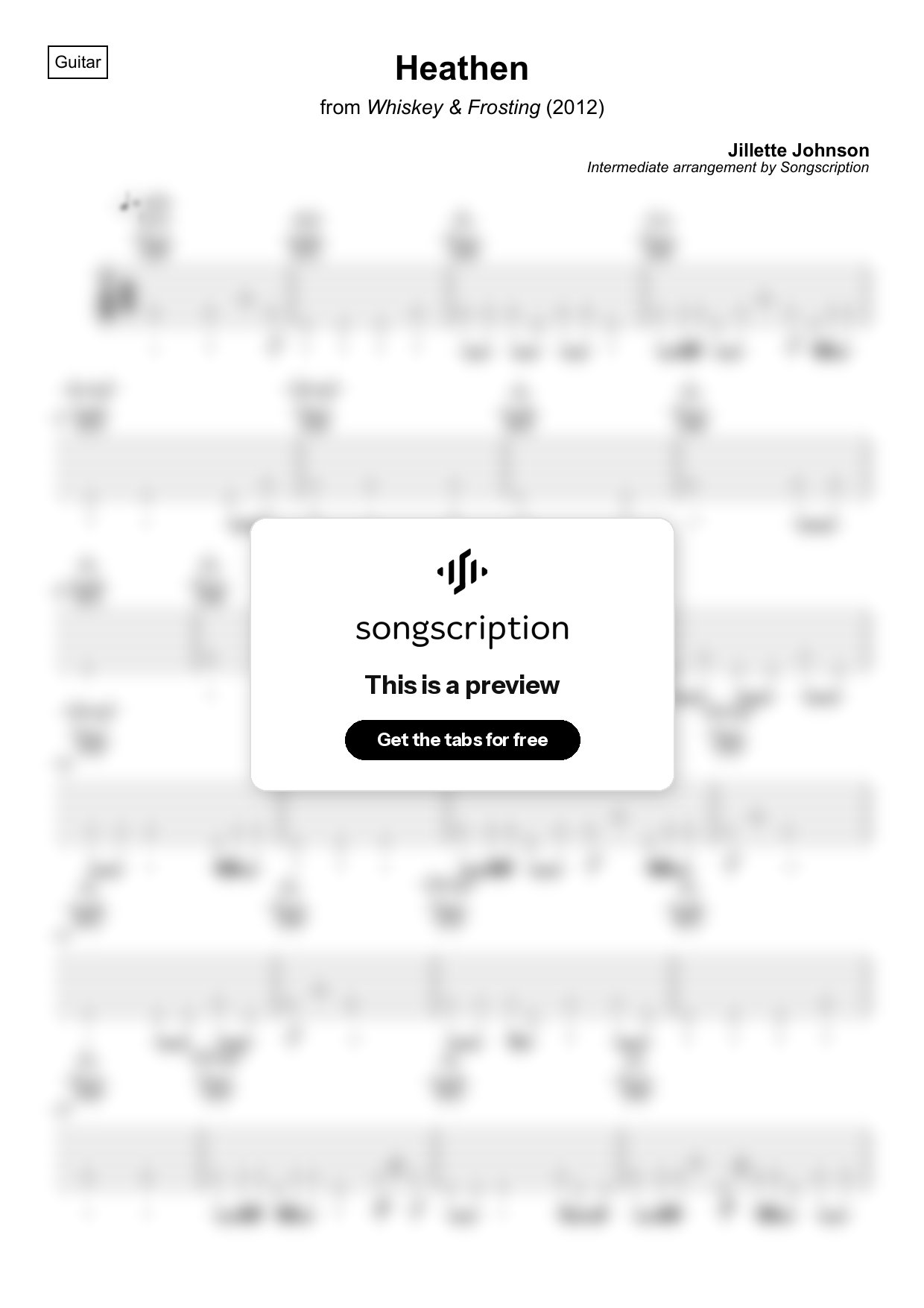 Intermediate Acoustic Guitar Tabs for "Heathen" by Jillette Johnson
