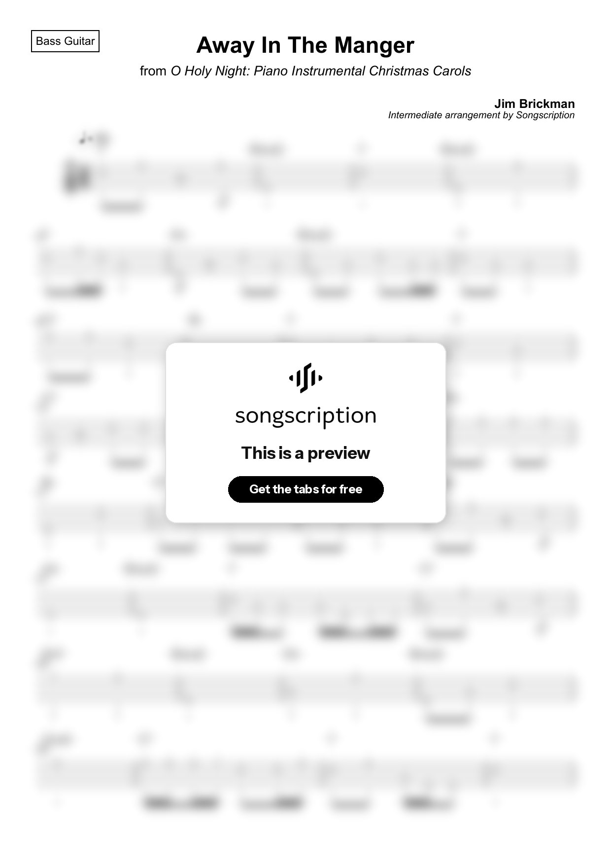Intermediate Bass Guitar Tabs for "Away In The Manger" by Jim Brickman