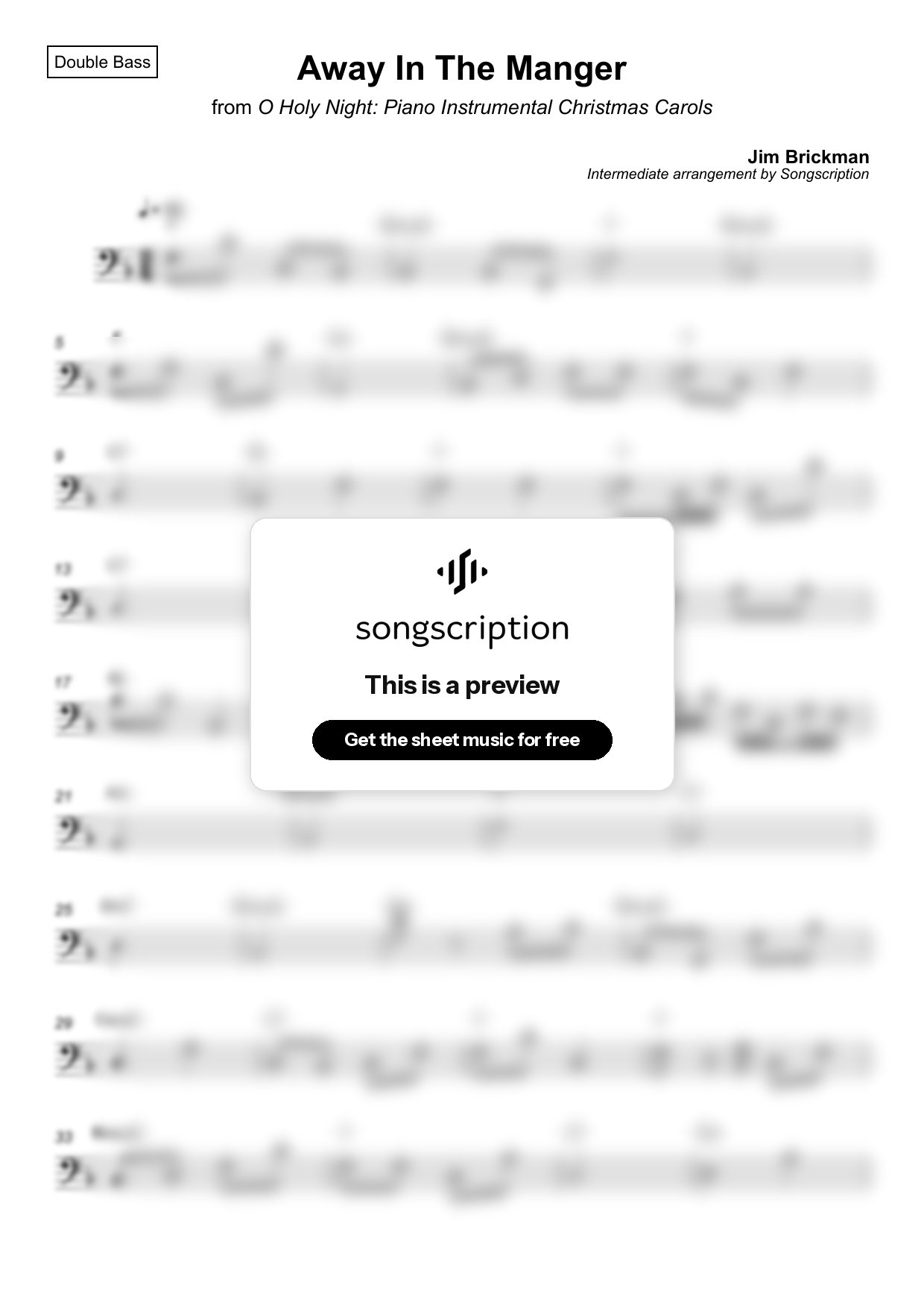 Intermediate Double Bass Sheet Music for "Away In The Manger" by Jim Brickman
