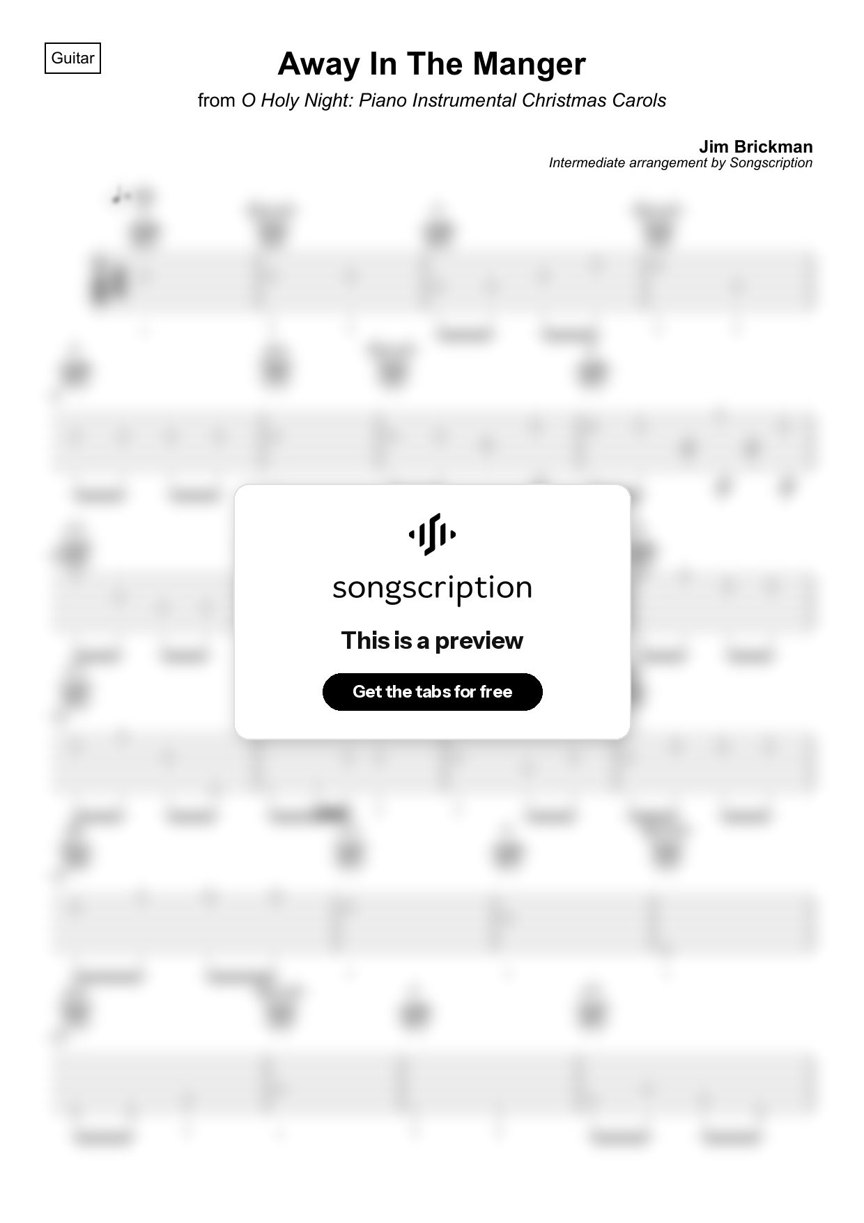 Intermediate Acoustic Guitar Tabs for "Away In The Manger" by Jim Brickman