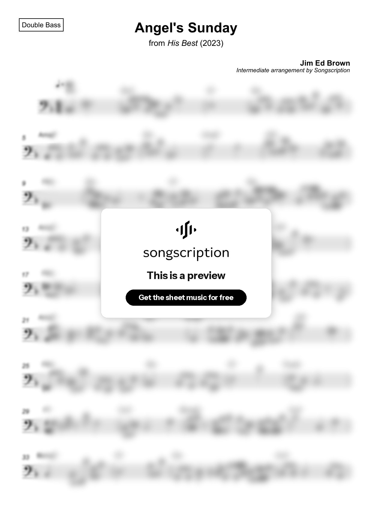 Intermediate Double Bass Sheet Music for "Angel's Sunday" by Jim Ed Brown
