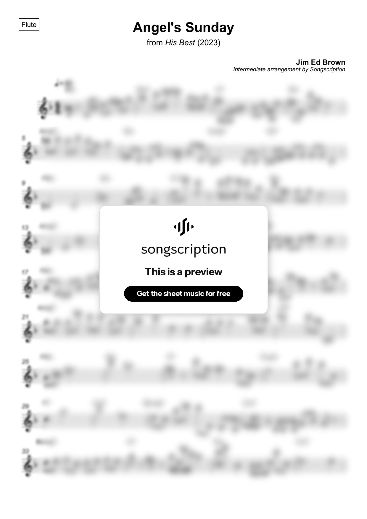 Intermediate Flute Sheet Music for "Angel's Sunday" by Jim Ed Brown